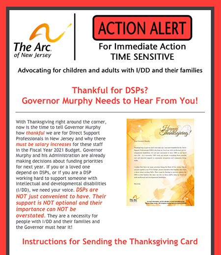 Image of Arc of New Jersey advocacy email, link to archived action alert